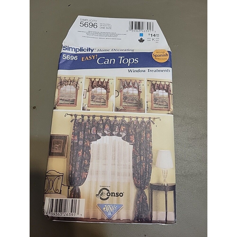 Sewing Pattern Simplicity 5696 Window Treatments Uncut Can Tops curtains